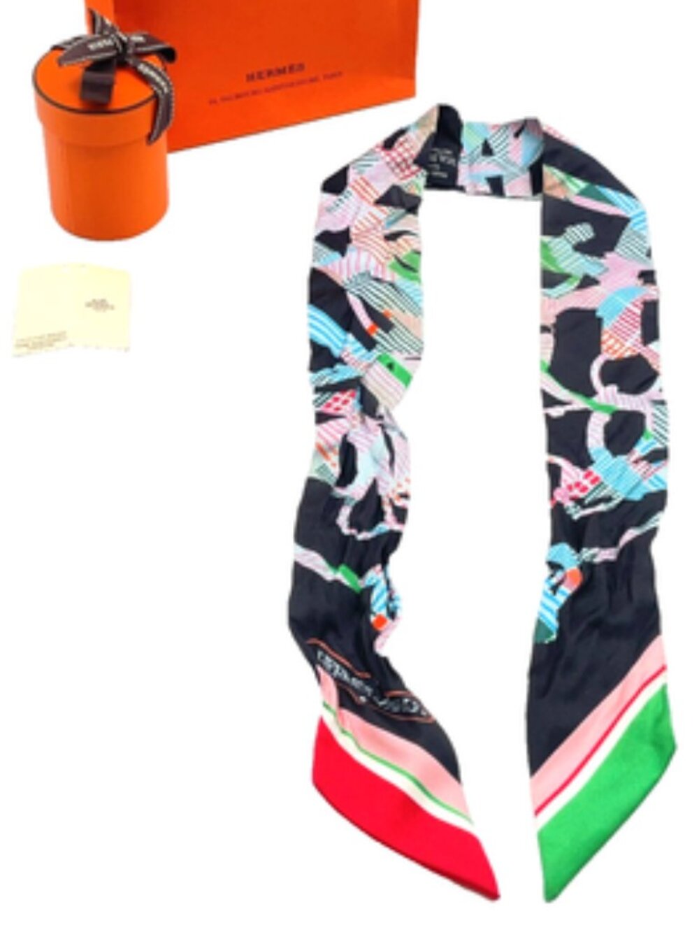 Hermes Twilly CAVALCADOUR MORNING Multicolor Silk Scarf W/Bag/Box
